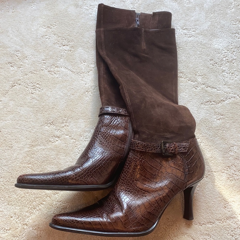 Brown snake skin heel boot